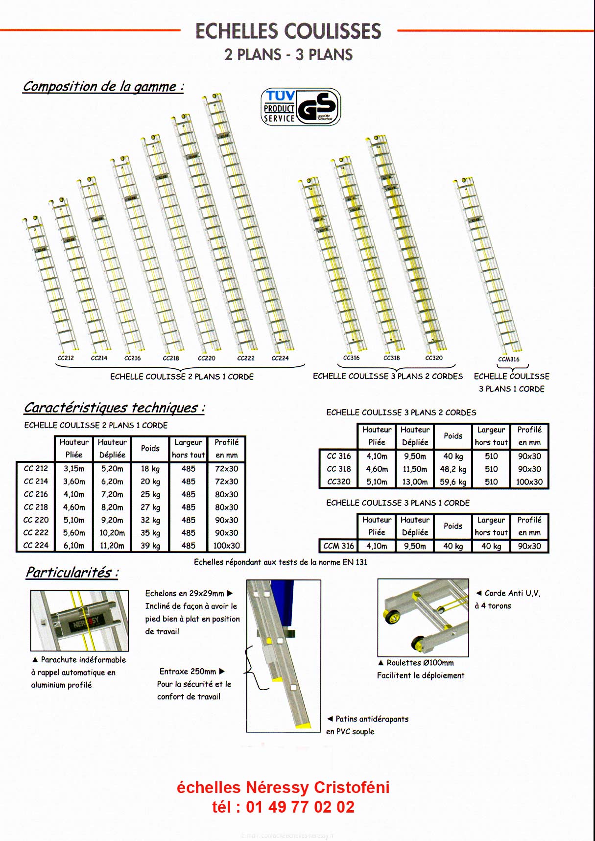 echelle transformable et coulisse  trois 3 plans aluminium de 2 mtres, 3 m,4 m, 5 m, 6 m, 7 m, 8 m, 9 m,