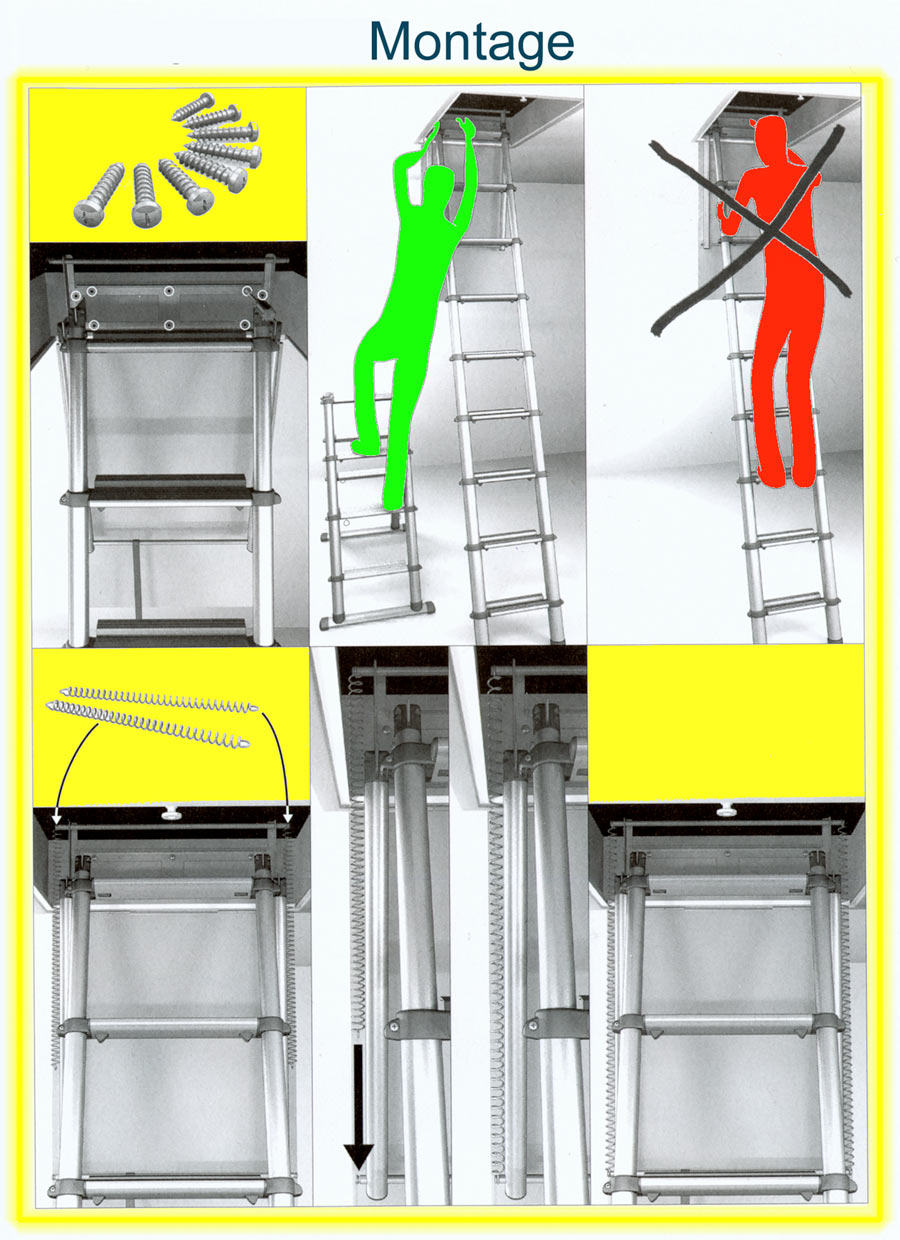 Echelle escamotable coulissante 3 plans pour accéder aux combles ou grenier  facilement